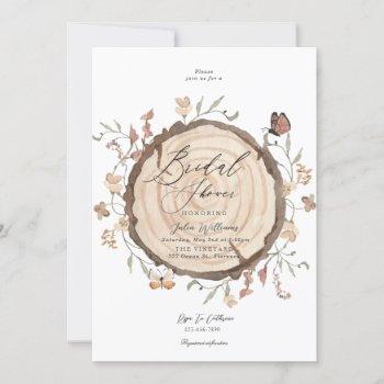 rustic woodland wood slice bridal shower wedding invitation