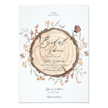 Rustic Woodland Wood Slice Bridal Shower Wedding Invitation Front View