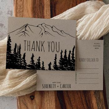 rustic woodsy mountain thank you postcard