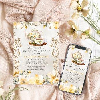 rustic yellow floral tea party bridal shower  invitation