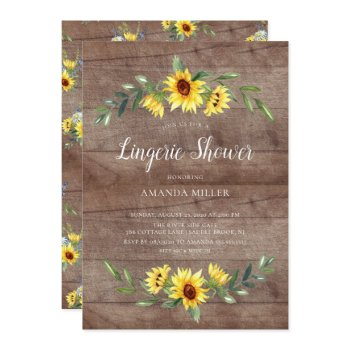 rustic yellow sunflower bridal lingerie shower invitation