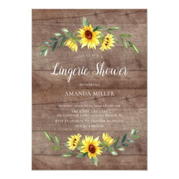 Rustic Yellow Sunflower Bridal Lingerie Shower Invitation Front View