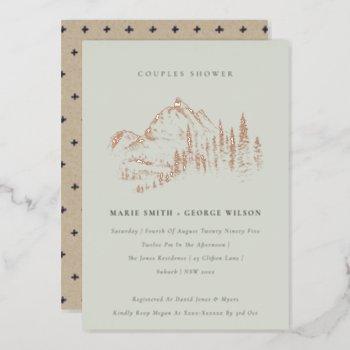 saga green rose gold mountain pine couples shower foil invitation