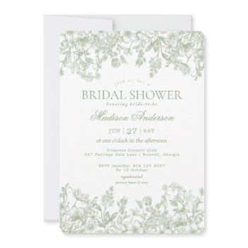sage chinoiserie vintage floral bridal shower invitation