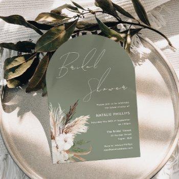 sage green boho arch white floral bridal shower invitation