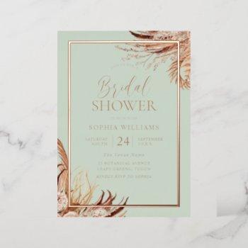 sage green boho chic bridal shower real rose gold foil invitation