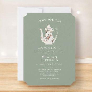 sage green bridal shower tea party  invitation