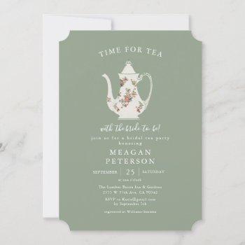 sage green bridal shower tea party  invitation