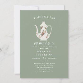sage green bridal shower tea party  invitation