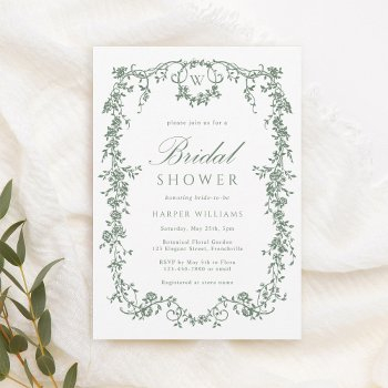 sage green classic french floral bridal shower invitation