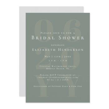 sage green minimalist bold type bridal shower invitation