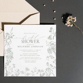 sage green victorian elegant floral bridal shower invitation