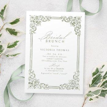 sage green vintage frame elegant bridal brunch invitation