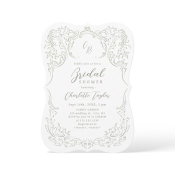 sage vintage flourish monogram bridal shower  invitation