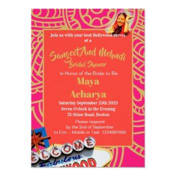 Sangeet Mehndi Henna Bridal Shower Bollywood  Invitation Front View