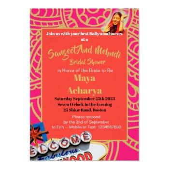 Sangeet Mehndi Henna Bridal Shower Bollywood  Invitation Front View