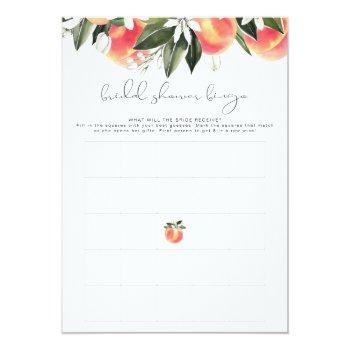 Savannah Peach Bridal Shower Bingo Game Invitation Front View