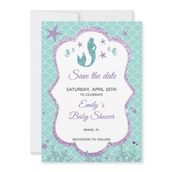 save the date mermaid glitter purple teal