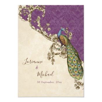 Save The Date, Vintage Peacock & Etchings Wedding Invitation Front View