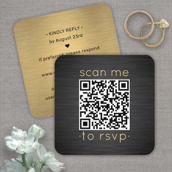 Scan Me Qr Rsvp Black & Gold Square Wedding Enclosure Card Front View