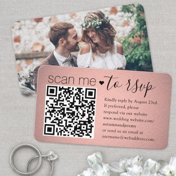 scan me qr rsvp pink rose gold photo wedding  enclosure card