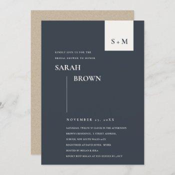scandi black white monogram bridal shower invite