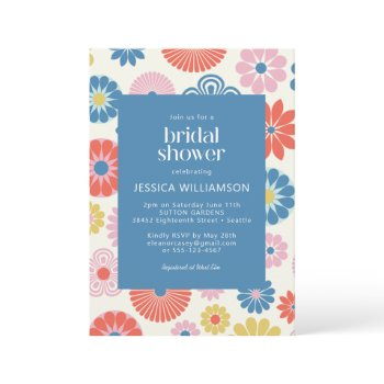 scandi boho folk flower blue bridal shower invitation