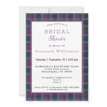 scottish green purple tartan bridal shower invitation