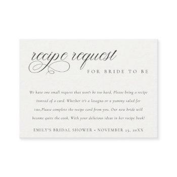 script black white recipe request bridal shower enclosure card