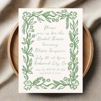script floral botanical sage bridal shower postcard