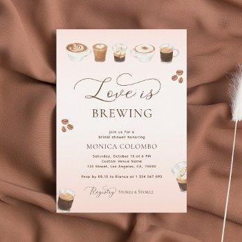 script love is brewing pink coffee bridal shower invitation