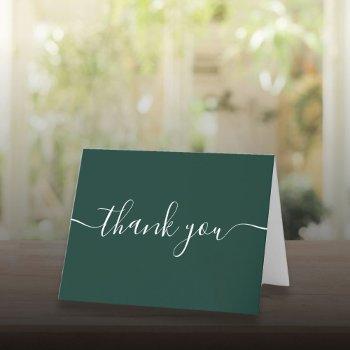 Script Simple Modern Elegant Emerald Green Thank You Card Front View