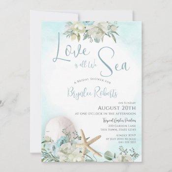 sea is love bridal shower floral beach invitation