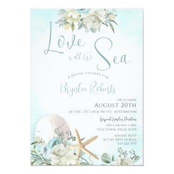 Sea Is Love Bridal Shower Floral Beach Invitation Front View