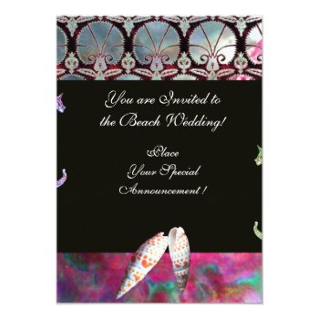 Seahorses Beach Wedding Monogram, Pink White Black Invitation Front View
