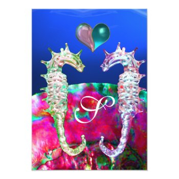 Seahorses In Love Beach Wedding Monogram Invitation Front View