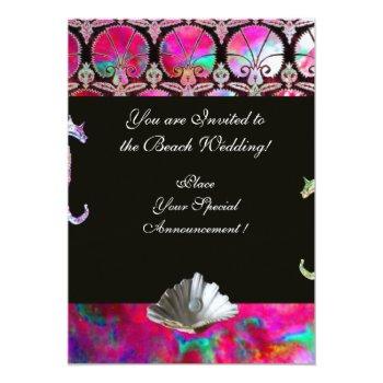 Seahorses In Love Beach Wedding Monogram Invitation Front View