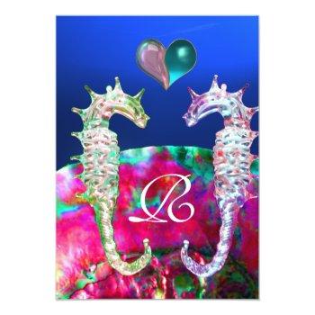 Seahorses In Love Beach Wedding Monogram Invitation Front View