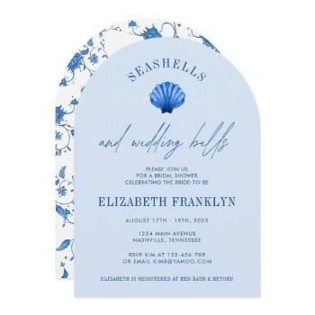 seashells and wedding bells coastal bridal shower invitation