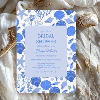 seashells bridal shower elegant blue beach custom invitation