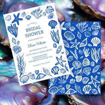 seashells frame bridal shower blue beach custom invitation