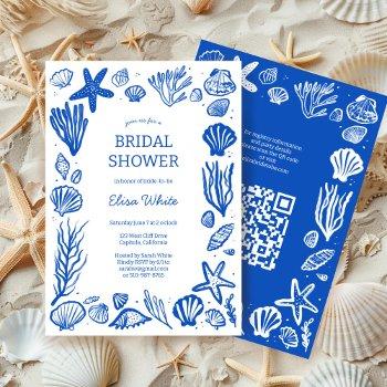 seashells frame bridal shower blue beach custom qr invitation