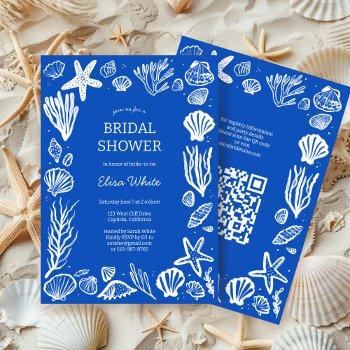 seashells frame bridal shower blue beach custom qr invitation