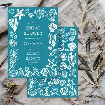 seashells frame bridal shower teal beach custom  invitation
