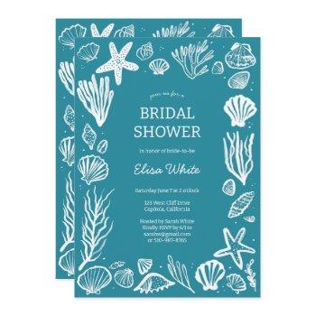 seashells frame bridal shower teal beach custom  invitation