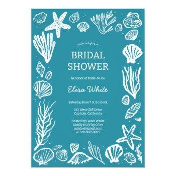 Seashells Frame Bridal Shower Teal Beach Custom Invitation Front View