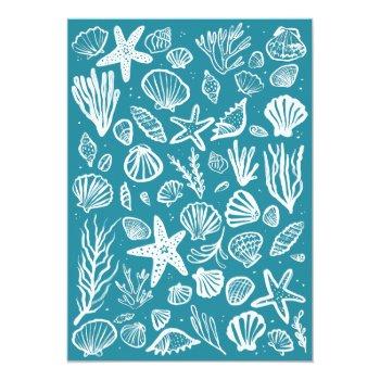 Seashells Frame Bridal Shower Teal Beach Custom Invitation Front View