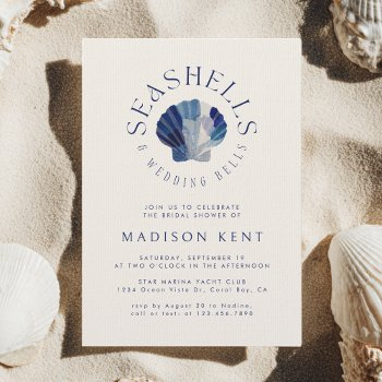 seashells wedding bells blue beach bridal shower invitation
