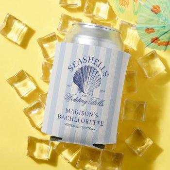 seashells & wedding bells striped bachelorette can cooler