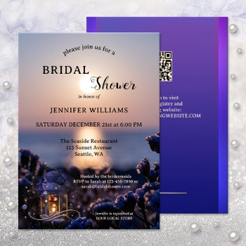 seaside purple lantern bridal shower invitation